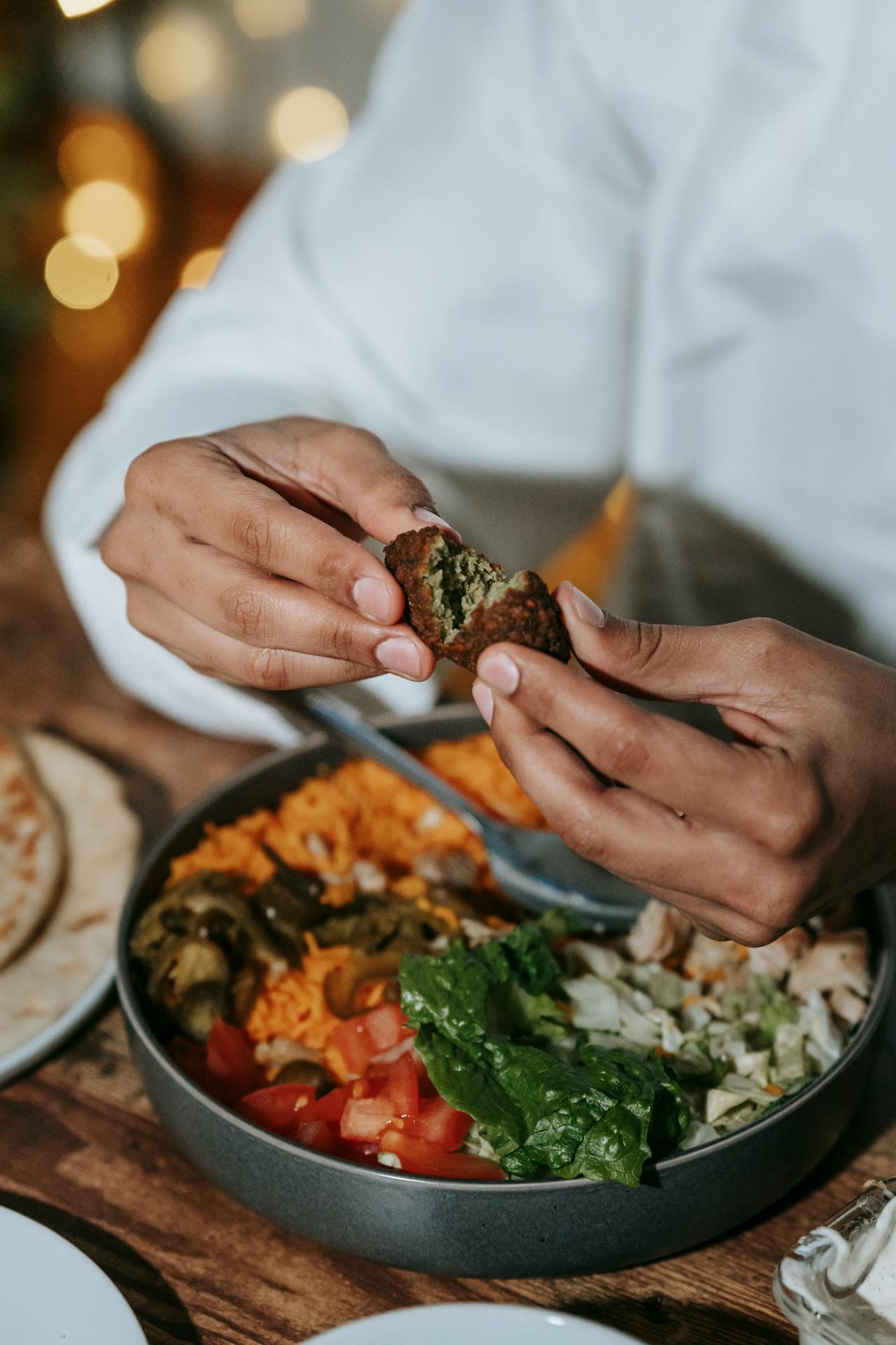eating falafel